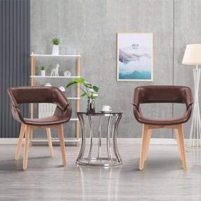 img 3 attached to Set Of 2 Mid-Century Modern Dining Chairs With Faux Leather Upholstery And Solid Wood Legs - Stylish Dark Brown Arm Chairs For Kitchen, Living Room, And Dining Room Décor