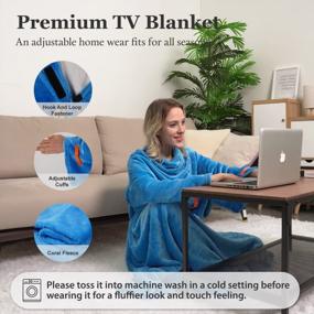 img 1 attached to Extra Large Cozy Wearable Blanket With Sleeves For Women Men, Warm TV Throw With Hook And Loop Fastener & Elastic Cuffs (Blue, 55.1" X 78.7")