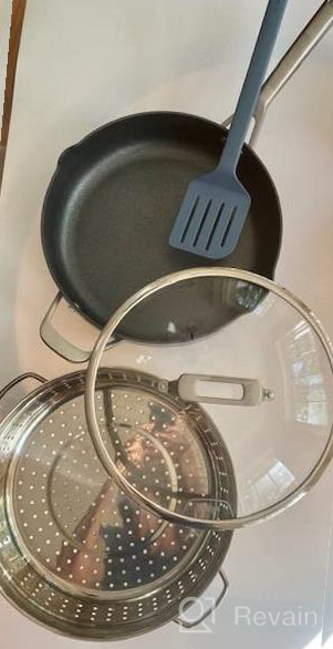 img 1 attached to Ninja Foodi NeverStick PossiblePan Premium Set - Macaron Blue: Nonstick, Durable, Oven Safe And Versatile With Steamer/Strainer Basket, Glass Lid, And Integrated Spatula review by Craig Walters