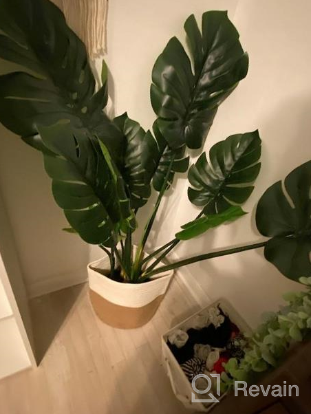 img 1 attached to 14 Leaf FOPAMTRI Artificial Monstera Deliciosa Plant - Perfect Fake Swiss Cheese Tree For Home Garden Office Decor review by Tracey Brown