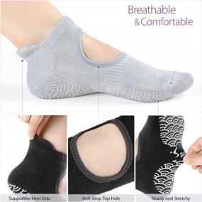 img 2 attached to Sportneer Non-Slip Yoga Socks For Women: 3 Pairs Of Grip Socks For Barre, Pilates, And Hospitals With Top Toe Hole, Made Of Cotton