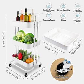 img 3 attached to Voilamart Trolley Cart,Carts With Wheels,3 Tier Cart,Bathroom Organizers Rolling Utility Cart,Mesh Basket Handle,Slide Out Storage Shelves,Mobile Shelving Unit Organizer For Kitchen,Office,White