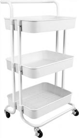 img 4 attached to Voilamart Trolley Cart,Carts With Wheels,3 Tier Cart,Bathroom Organizers Rolling Utility Cart,Mesh Basket Handle,Slide Out Storage Shelves,Mobile Shelving Unit Organizer For Kitchen,Office,White