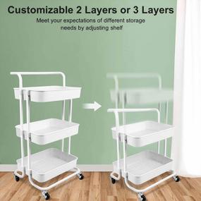 img 2 attached to Voilamart Trolley Cart,Carts With Wheels,3 Tier Cart,Bathroom Organizers Rolling Utility Cart,Mesh Basket Handle,Slide Out Storage Shelves,Mobile Shelving Unit Organizer For Kitchen,Office,White