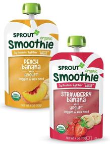 img 4 attached to 🍌 Sprout Organic Stage 4 Toddler Smoothie Pouches, Strawberry Banana & Peach Banana with Yogurt Variety Pack, 4 Oz Purees (Pack of 12), Baby Food