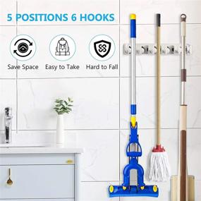 img 3 attached to ONMIER 2 Pack Mop and Broom Holder Wall Mount - Garage Organization Hanger & Tool Storage Rack with 5 Slots and 6 Hooks