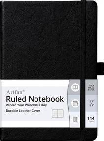 img 4 attached to Artfan Ruled Notebook/Journal – Premium Thick Paper Faux Leather Classic Writing Notebook With Pocket + Page Dividers Gifts, Banded, Large, 144 Pages, Hardcover, Lined (5.8 X 8.4) - Black