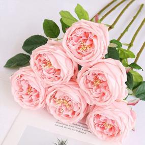 img 1 attached to Реалистичный букет UKELER Pink Austin Roses - 4 латексных искусственных цветка для свадеб, домашнего декора, композиций и подарков на День святого Валентина