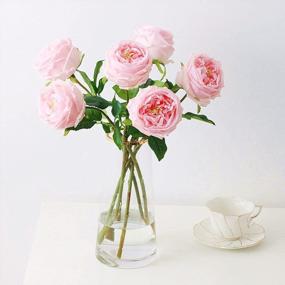 img 4 attached to Realistic UKELER Pink Austin Roses Bouquet - 4 Latex Artificial Flowers For Weddings, Home Decor, Arrangements And Valentine'S Day Gifts