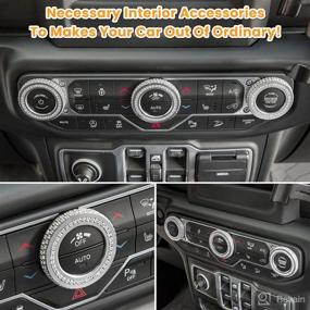 img 1 attached to 🚙 2018-2022 Jeep Wrangler JL JLU Gladiator JT Silver Crystal Rhinestone Air Conditioner Switch Knob Cover - Bling Decoration Twist Ring Trim - Aluminum Alloy Interior Accessories (3PCS)