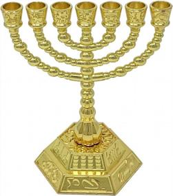 img 3 attached to Votprof Small 7-Branch Gold Menorah + 50 Pure Beeswax Candles, 100% Natural Honey Scent, Dripless, Smokeless, Cotton Wick - Modern Hanukkah Menorah