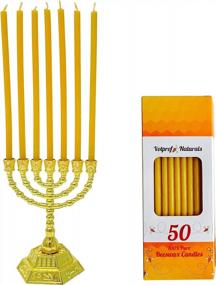 img 4 attached to Votprof Small 7-Branch Gold Menorah + 50 свечей из чистого пчелиного воска, 100% натуральный аромат меда, без капель, бездымный, хлопковый фитиль - современная ханукальная менора