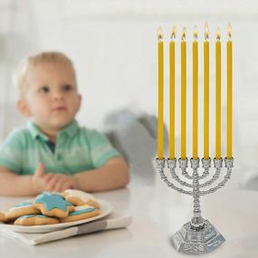 img 1 attached to Votprof Small 7-Branch Gold Menorah + 50 свечей из чистого пчелиного воска, 100% натуральный аромат меда, без капель, бездымный, хлопковый фитиль - современная ханукальная менора