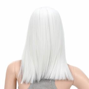 img 3 attached to Medium Length Synthetic Hair Wig - 14-Inch Short Straight White Wig With Middle Part And Heat Resistance, Ideal For Women - Includes Wig Cap By SWACC