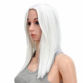 img 1 attached to Medium Length Synthetic Hair Wig - 14-Inch Short Straight White Wig With Middle Part And Heat Resistance, Ideal For Women - Includes Wig Cap By SWACC