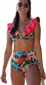 img 4 attached to 👙 SPORLIKE Tropical Print Bikini - Ruffle High-Waist Two-Piece Swimsuit with Push-Up for Women