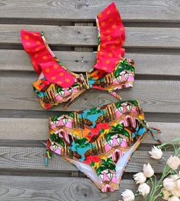 img 1 attached to 👙 SPORLIKE Tropical Print Bikini - Ruffle High-Waist Two-Piece Swimsuit with Push-Up for Women