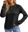 cosy and stylish: women's cable knit crewneck sweater with ribbed detailing for casual fall fashion logo