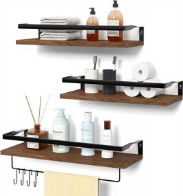 img 4 attached to Wooden Floating Shelves With Towel Bar Set Of 3 For Bathroom, Bedroom, Living Room And Kitchen, Dark Brown Wall Decor By Upsimples