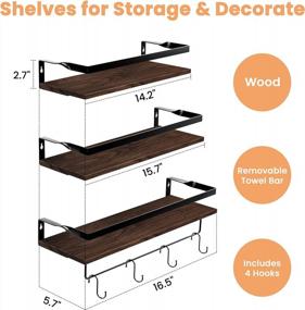 img 2 attached to Wooden Floating Shelves With Towel Bar Set Of 3 For Bathroom, Bedroom, Living Room And Kitchen, Dark Brown Wall Decor By Upsimples