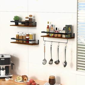img 1 attached to Wooden Floating Shelves With Towel Bar Set Of 3 For Bathroom, Bedroom, Living Room And Kitchen, Dark Brown Wall Decor By Upsimples