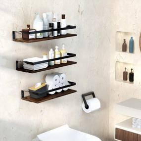 img 3 attached to Wooden Floating Shelves With Towel Bar Set Of 3 For Bathroom, Bedroom, Living Room And Kitchen, Dark Brown Wall Decor By Upsimples