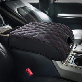 img 2 attached to RED Vegan Leather KMMOTORS F150 Center Console Cover Armrest Cushion Interior Accessories Car Gadget 2015-2020 Full Cover Armrest Protector