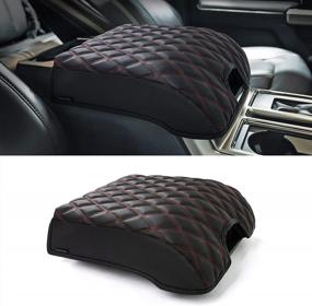 img 4 attached to RED Vegan Leather KMMOTORS F150 Center Console Cover Armrest Cushion Interior Accessories Car Gadget 2015-2020 Full Cover Armrest Protector