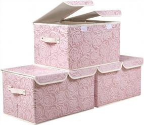 img 4 attached to 3-Pack PRANDOM Большие стопочные контейнеры для хранения с крышками: декоративные коробки для шкафа, гостиной и спальни (17,3X11,8X9,8").