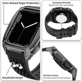 img 2 attached to OUHENG Compatible With Apple Watch Band 44Mm With Stainless Steel Case, Military Shockproof Rugged Men Sports TPU Strap Band With Protective Bumper Cover For IWatch SE2 SE Series 6 5 4, Space Gray