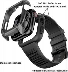 img 3 attached to OUHENG Compatible With Apple Watch Band 44Mm With Stainless Steel Case, Military Shockproof Rugged Men Sports TPU Strap Band With Protective Bumper Cover For IWatch SE2 SE Series 6 5 4, Space Gray