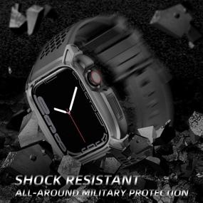 img 1 attached to OUHENG Compatible With Apple Watch Band 44Mm With Stainless Steel Case, Military Shockproof Rugged Men Sports TPU Strap Band With Protective Bumper Cover For IWatch SE2 SE Series 6 5 4, Space Gray