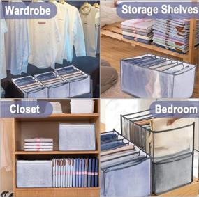 img 3 attached to [Upgraded] TOOVREN Wardrobe Clothes Organizer For Jeans 7 Grids Larger Clothing Storage Organizer Washable Closet Drawer Organizer For Folded Clothes, Thin Coats, Jeans, Leggings, Sweaters, T-Shirt (Grey Mesh 3PCS)