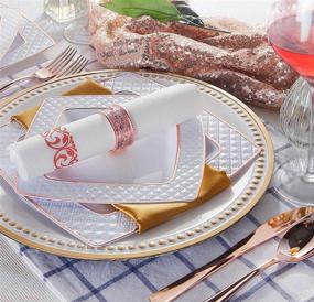 img 1 attached to 🎄 Supernal 125pcs Christmas Plates & Rose Gold Silverware Set – Elegant Square Design, Includes 25 Dinner Plates, 25 Salad Plates, 25 Rose Gold Knives, Forks, and Spoons