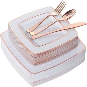 img 4 attached to 🎄 Supernal 125pcs Christmas Plates & Rose Gold Silverware Set – Elegant Square Design, Includes 25 Dinner Plates, 25 Salad Plates, 25 Rose Gold Knives, Forks, and Spoons