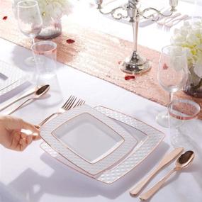 img 2 attached to 🎄 Supernal 125pcs Christmas Plates & Rose Gold Silverware Set – Elegant Square Design, Includes 25 Dinner Plates, 25 Salad Plates, 25 Rose Gold Knives, Forks, and Spoons