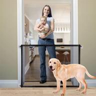 🐶 get the best baby gate pet gate magic gate for dogs by queenii - retractable mesh dog gate, portable folding child's safety gates, wide 41"x31" - black логотип