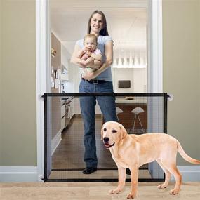 img 4 attached to 🐶 Get the Best Baby Gate Pet Gate Magic Gate for Dogs by Queenii - Retractable Mesh Dog Gate, Portable Folding Child's Safety Gates, Wide 41"x31" - Black