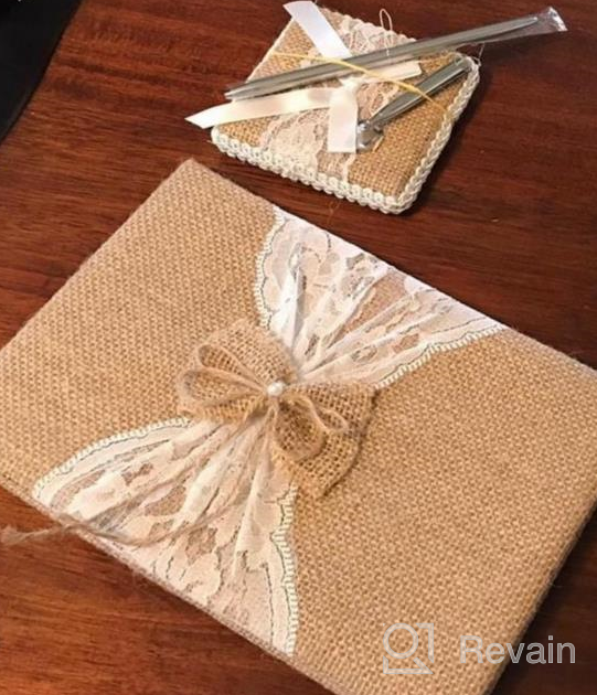 img 1 attached to Burlap And Lace Rustic Wedding Guest Book With Pen Holder And 120 Lined Pages In Petal Flower Gift Box review by Jamie Sorenson