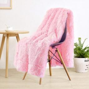 img 4 attached to LOCHAS Super Soft Shaggy Faux Fur Blanket, Plush Washable Bed Throw Decorative Cozy Sherpa Fluffy Blankets For Couch Chair Sofa (Baby Pink 50" X 60")