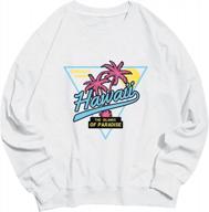 hawaiian island vibes: women's crewneck sweatshirt with lettering and palm tree print graphic logo