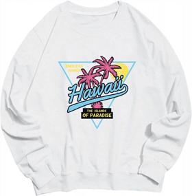 img 4 attached to Hawaiian Island Vibes: Women'S Crewneck Sweatshirt With Lettering And Palm Tree Print Graphic