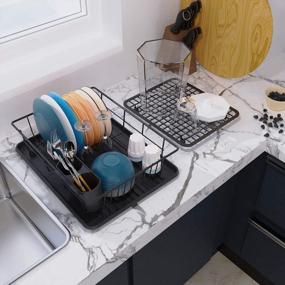 img 3 attached to Стеллаж для сушки посуды GSlife, набор небольших стеллажей для посуды с сеткой для раковины, компактная сушилка для посуды для кухонного шкафа, черный