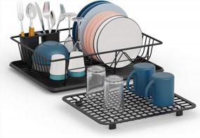 img 4 attached to Стеллаж для сушки посуды GSlife, набор небольших стеллажей для посуды с сеткой для раковины, компактная сушилка для посуды для кухонного шкафа, черный