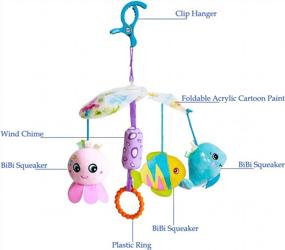 img 3 attached to Cute Car Seat Hanging Toys For Baby 0-36 Months - Ocean Animal Soft Rattles BB Squeaker Distorting Wind Chime With C Clip