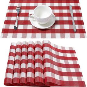 img 4 attached to Add Charm To Your Dining Table With DOLOPL Valentine'S Day Red And White Buffalo Check Placemats Set Of 6 - Easy To Clean And Perfect For Farmhouse Table Decorations!