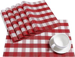 img 1 attached to Add Charm To Your Dining Table With DOLOPL Valentine'S Day Red And White Buffalo Check Placemats Set Of 6 - Easy To Clean And Perfect For Farmhouse Table Decorations!