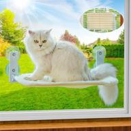 cat window perch: foldable hammock with steel frame, strong suction cup mount, and comfy resting window seat for indoor cats - white logo