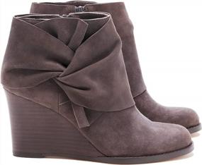 img 4 attached to Winter Chic: Fashare Women'S Bow Knot Wedge Booties With Stacked Heels For Ankle-Length Style