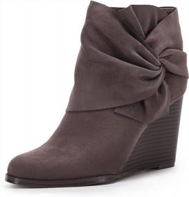 img 2 attached to Winter Chic: Fashare Women'S Bow Knot Wedge Booties With Stacked Heels For Ankle-Length Style